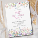 60º Convite à Flor Floral Rosa de Aniversário<br><div class="desc">60º convite de aniversário com design botânico floral cor-de-rosa bonito. Trendy,  fofo borda de flor silvestre de aquarela. Fácil de mudar o texto.</div>