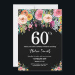 60º Convite de Aniversário<br><div class="desc">60º Aniversário do 60º Convite para Mulheres. Flor Floral de Água. Plano de fundo do quadro negro. Rosa,  Amarelo,  Laranja,  Flor Roxo. Aniversário Adulto. Para mais personalização,  clique no botão "Personalizar" e use a ferramenta design para modificar este modelo.</div>