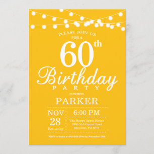 60º Convite de Aniversário Amarelo