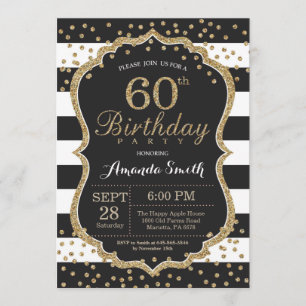 60º Convite de Aniversário. Brilho preto e Doura