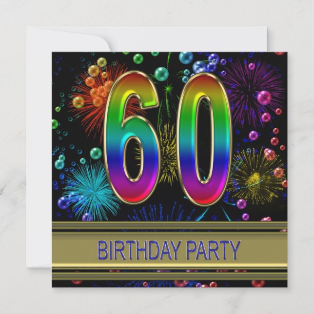 60º Convite de aniversário com bolhas (Frente)