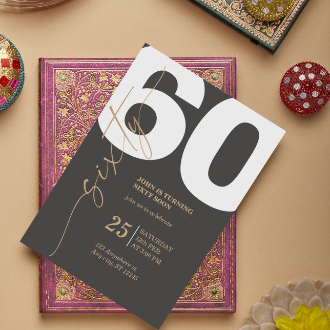 60º Convite de Aniversário com Caligrafia Dourada (60th Birthday Invitation with Gilded Calligraphy)