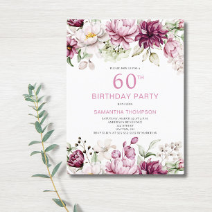 60º Convite de Aniversário, Cor-de-Rosa Floral