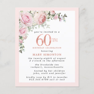 60º Convite de Aniversário, de cor rosa-do-orçamen