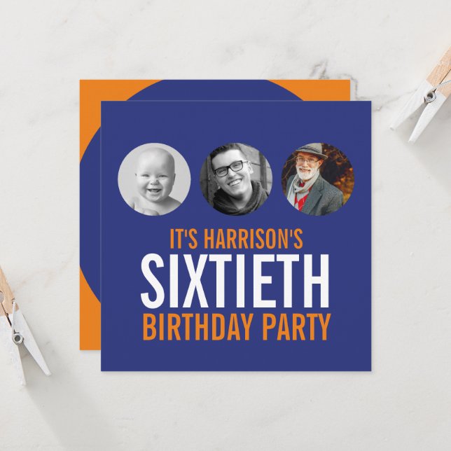 60º convite de aniversário de fotografias a laranj (Frente/Verso In Situ)