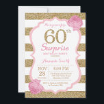 60º Convite de Aniversário, Dourada e rosa Surpres<br><div class="desc">60º Convite de Aniversário,  rosa e Dourada Surpresa. Coloração rosa e Dourada. Listras brancas e rosa. Flor Floral Rosa. Aniversário Adulto. Festa de aniversário feminina. Para mais personalização,  clique no botão "Personalizar" e use nossa ferramenta de design para modificar este modelo.</div>