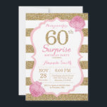 60º Convite de Aniversário, Dourada e rosa Surpres<br><div class="desc">60º Convite de Aniversário,  rosa e Dourada Surpresa. Coloração rosa e Dourada. Listras brancas e rosa. Flor Floral Rosa. Aniversário Adulto. Festa de aniversário feminina. Para mais personalização,  clique no botão "Personalizar" e use nossa ferramenta de design para modificar este modelo.</div>