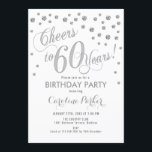 60º Convite de aniversário - Prata branca<br><div class="desc">design elegante do 60º Convite de aniversário com falso brilho de prata e branco. Saúde para 60 anos!</div>
