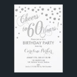 60º Convite de aniversário - Prata branca<br><div class="desc">design elegante do 60º Convite de aniversário com falso brilho de prata e branco. Saúde para 60 anos!</div>