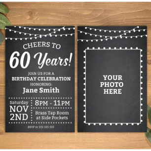 60º Convite de Aniversário - Preto e Branco - Saúd