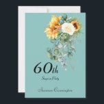 60º Convite de aniversário Surpresa de Girassol<br><div class="desc">Girassóis,  60º,  Surpresa. A surpresa pode ser removida. Fundo turquesa. Simples</div>