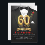 60º Convite de Tuxedo de Aniversário Surpresa<br><div class="desc">Convite de Tuxedo,  convite de aniversário de Tuxedo,  convite de gravata negra,  secreto,  espião,  elegante,  homens,  arco,  convite de aniversário de 60 anos,  terno,  agente,  aniversário surpresa</div>