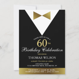 60º Convites de aniversário Dourado Tuxedo preto