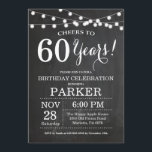 60º Quadro de Convite de Aniversário<br><div class="desc">60. º Aniversário do Chalkboard Background com Luzes de Cordas.Preto & Branco. 13 15 16º 18º 20 21 rua 30 40º 50º 80 de 60º 70 de 100º, qualquer idade. Aniversário Adulto. Mulher ou Festa de aniversário masculina. Para mais personalização, clique no botão "Personalizar" e use a ferramenta design para...</div>