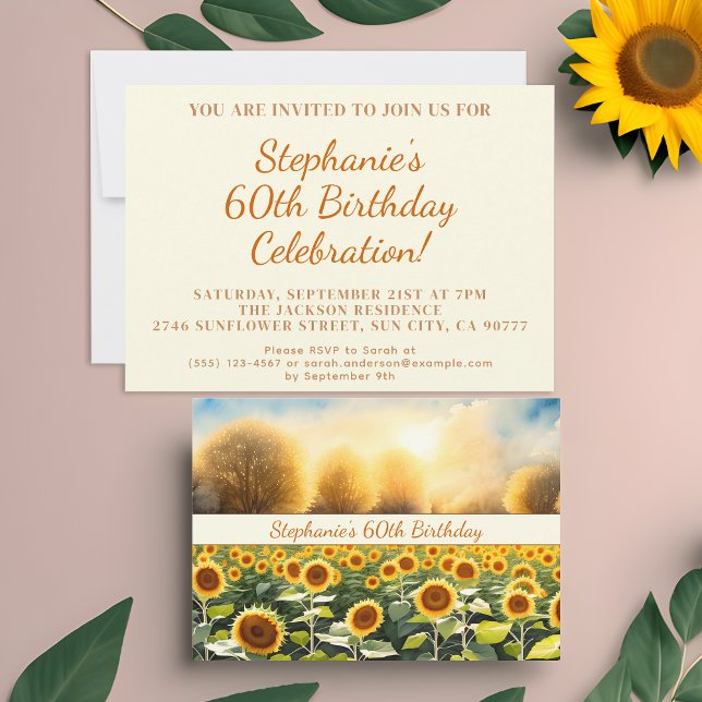 60.º Aniversário Cartões de Convite - Tema Girasso (🌻 Embrace Nature's Elegance: 60th Birthday Invitations! 🌼)