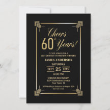 60.º aniversário Convite de festas preto e Dourado