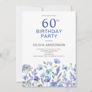60.º Aniversário Convite Floral Azul