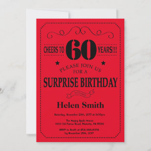 60. º Aniversário Convite Preto e Vermelho