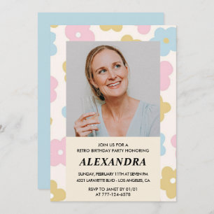 60.º aniversário convite Retro Groovy Floral Cute