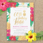 60.º Aniversário Convites de Luau | Rosa e Dourado<br><div class="desc">Lúu de 60 anos,  cor-de-rosa e ouro,  com flores tropicais bonito e divertidas e abacaxis,  com sotaques dourados. Perfeito para um luau temido de 60 anos de besta!</div>