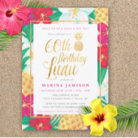 60.º Aniversário Convites de Luau | Rosa e Dourado