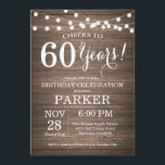 60.º Aniversário da Madeira de Convite<br><div class="desc">60º Aniversário do Rustic Invitation Wood Background com luzes de cordas. 13 15 16º 18º 20 21 rua 30 40º 50º 80 de 60º 70 de 100º, qualquer idade. Aniversário Adulto. Mulher ou Festa de aniversário masculina. Para mais personalização, clique no botão "Personalizar" e use a ferramenta design para modificar...</div>