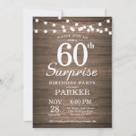 60. º Aniversário da Madeira de Convite à Apresent<br><div class="desc">Rustic Surprise 60th Birthday Invitation com String Lights Wood Background. 13 15 16º 18º 30 21 rua 40º 50º 60º 90 de 80 100º 70,  qualquer idade. Para mais personalização,  clique no botão "Personalizar" e use a ferramenta design para modificar este modelo.</div>