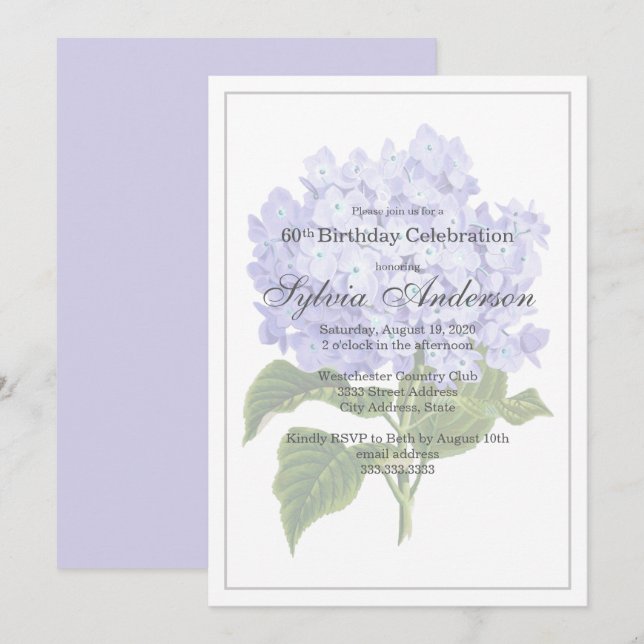 60. º Aniversário Lavanda Hydrangea Convite (Frente/Verso)
