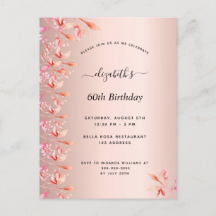 60.º aniversário rosa dourado cor-de-rosa convite