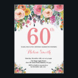 60.º Convite de Aniversário, cor-de-rosa<br><div class="desc">60º Aniversário Floral Convite para Mulheres. Flor Floral de Aquarela. Rosa, Amarelo, Laranja, Flor Roxo. Aniversário Adulto. 30 40th 50th 60th 80 de 70 de 100th 13 de 16th 18th 20 21rua de qualquer idade. Para mais personalização, clique no botão "Personalizar" e use nossa ferramenta de design para modificar este...</div>