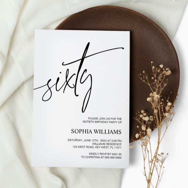 60.º Convite de aniversário minimalista (Criador carregado)