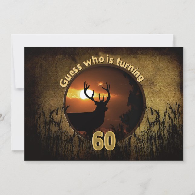 60.º CONVITE DE ANIVERSÁRIO — Sunset, Deer, Hunter (Frente)