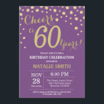 60.º Convite Diamante de Nascimento Dourado e Roxo<br><div class="desc">60º Convite de Aniversário com Fundo de Diamante de Glitter Roxo e Dourado. Dourado Confetti. Aniversário Adulto. Homens ou Mulheres Aniversário.
Para mais personalização,  clique no botão "Personalizar" e use a ferramenta design para modificar este modelo.</div>
