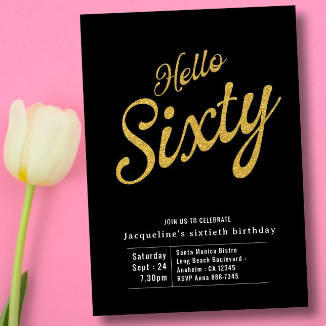 60 Black Dourado Modern 60.º Convite de Aniversári (Criador carregado)