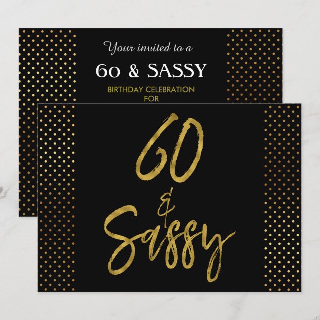 60 e Convite de Aniversário à Folha de Ouro Sassy (Frente/Verso)