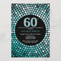 60.o Aniversário Convite Preto e Luminheira Teal