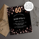 60.o aniversário de convite à rosa de ouro preto<br><div class="desc">Um fundo preto clássico,  decorado com estrelas douradas rosa. Personalize e adicione um nome e detalhes da parte. O número é escrito com um script de estilo de balão. 1 folha = 1 convite impresso de borda a borda.</div>