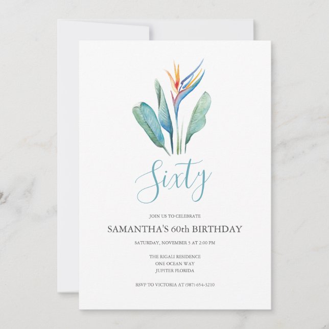 60.o Convite de Aniversário para Flores Tropicais (Frente)