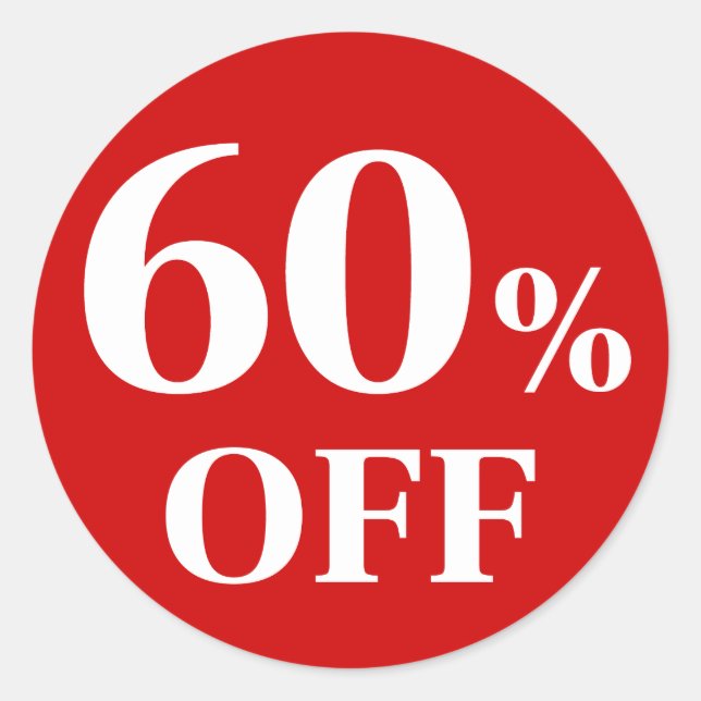 60% OFF Adesivo Redondo Clássico de Fundo Vermelho (Frente)