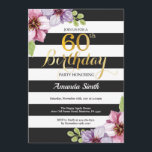 60th Mulheres do convite do aniversário. Preto<br><div class="desc">60th Convite do aniversário para mulheres. A festa de aniversário preta e Dourado convida. Brilho Dourado. Flor floral da aguarela roxa. Listras preto e branco. Digitas Printable. Para uma personalização mais adicional,  clique por favor "personalizam-no" botão e usam-nos nossa ferramenta de design para alterar este modelo.</div>