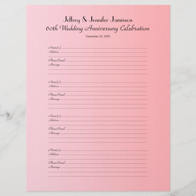 60th Página do login do livro de hóspedes da festa (Frente)