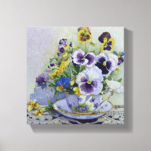 6300 Pansies no impressão das canvas do Teacup