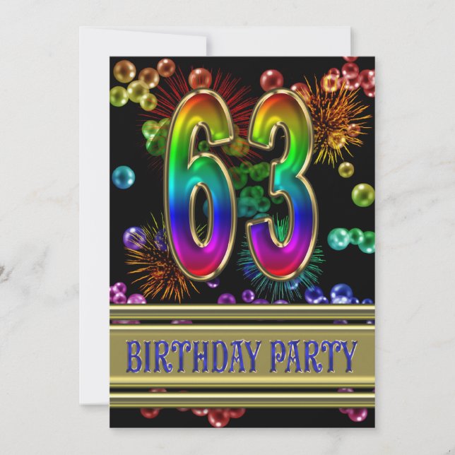 63RD Convite de aniversário com bolhas (Frente)