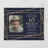65.º aniversário Foto Azul Folha de Papel Dourada