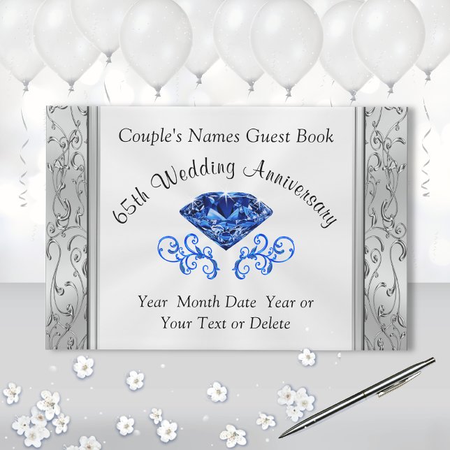 65.º Livro de Convidados de Aniversário Personaliz (65th wedding anniversary party supplies. Anniversary Guest Book. Sapphire Guest Book. 65th ideas.)