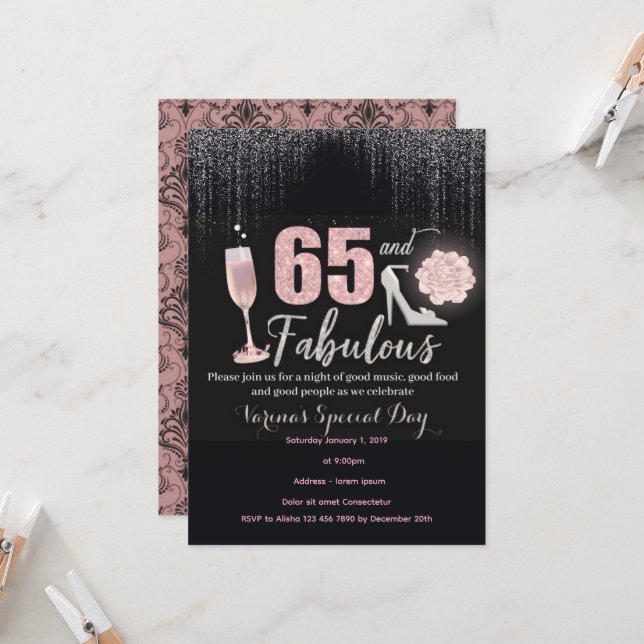 65 e Fabuloso Convite de Aniversário para Mulheres (Frente/Verso In Situ)