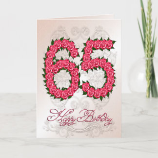65.o cartão de aniversário com rosas e folhas