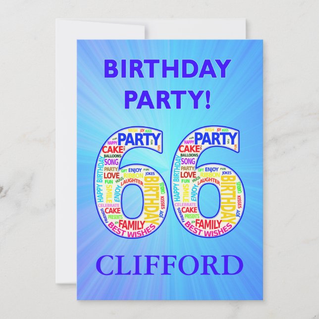 66º Convite de aniversário Adicionar um Nome (Frente)