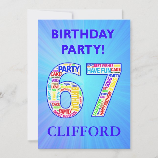 67º Convite de aniversário Adicionar um Nome (Frente)