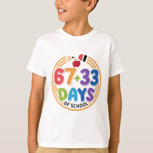 67 + 33 Dias de Escola Camiseta Colorida Divertida